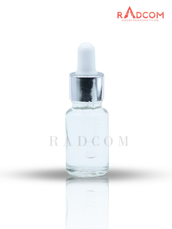 10ML Clear Glass Dropper Bottle with Silver Dropper Set and White Teat And Glass Tube Of Upto 110mm